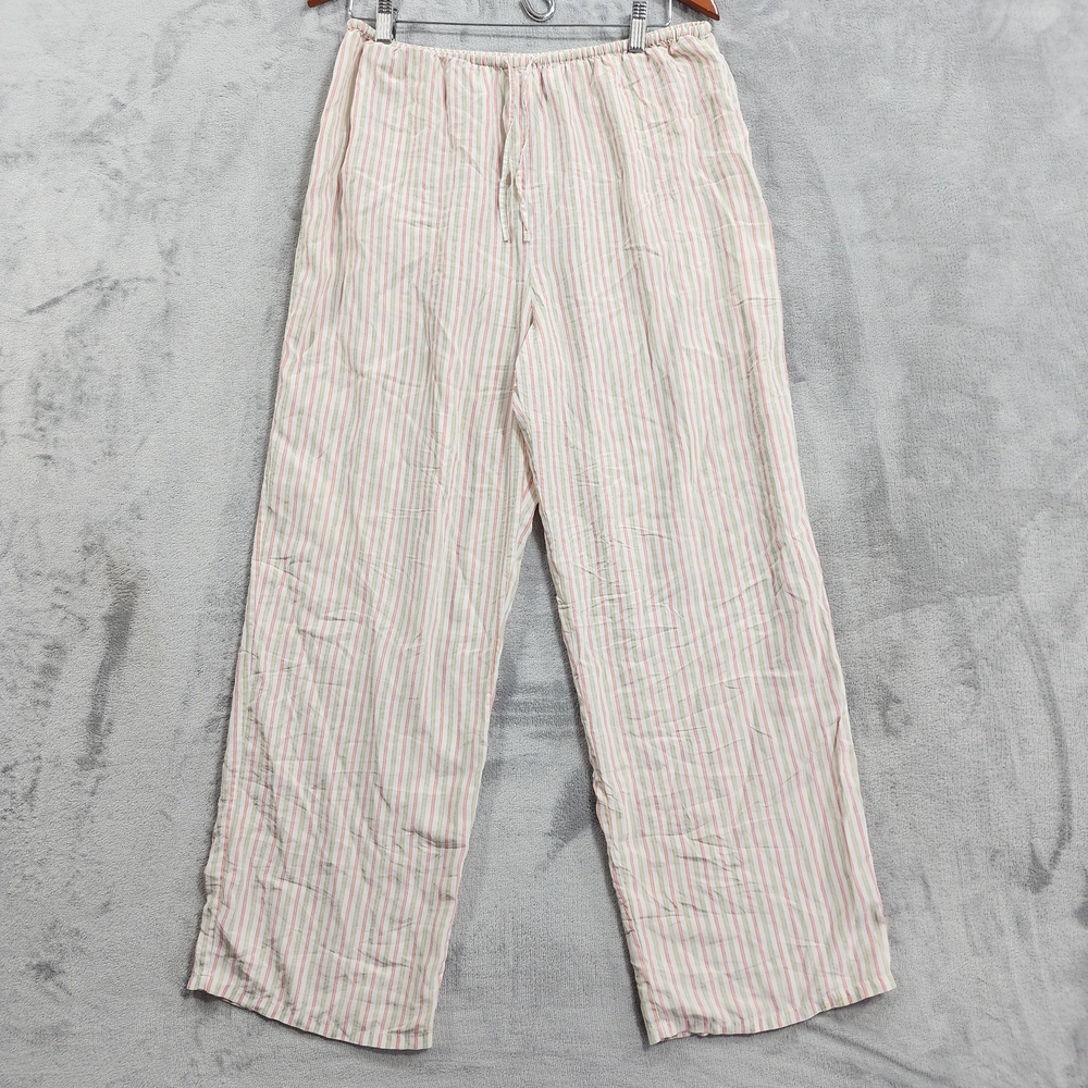 Vintage Victoria's Secret Pants Womens M White Stripe Silk Lounge Sleep Pajama